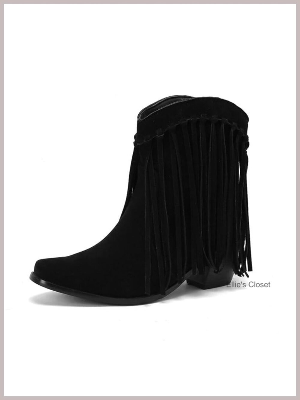 Fringe Ankle Cowboy Boots Pull On Square Toe Western Booties Faux Suede